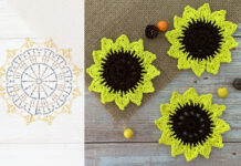 Sunflower Crochet coaster Free Pattern Diagram